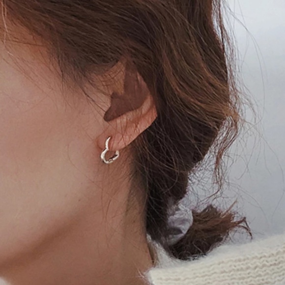 Sterling Silver Gold Heart Shaped Hoop Earrings - Picture 2 of 7